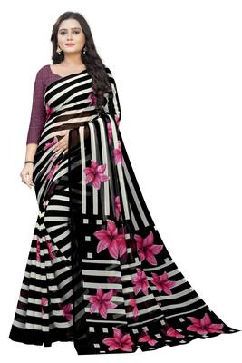 Pink printed chiffon saree with blouse 1