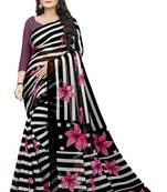 Pink printed chiffon saree with blouse