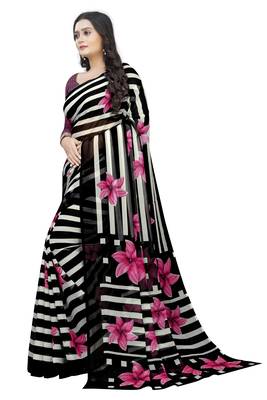 Pink printed chiffon saree with blouse 2