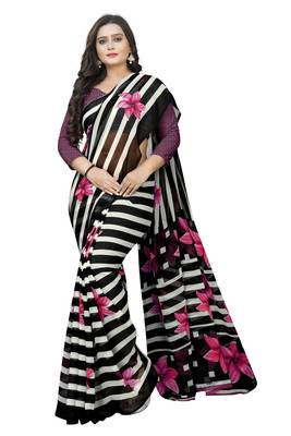 Pink printed chiffon saree with blouse 3