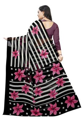Pink printed chiffon saree with blouse 4