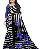 Blue printed chiffon saree with blouse