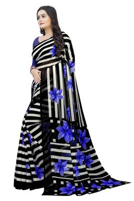 Blue printed chiffon saree with blouse 2