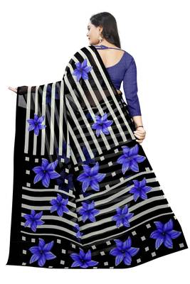 Blue printed chiffon saree with blouse 4