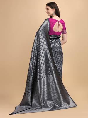 Silver woven banarasi silk saree with blouse 2
