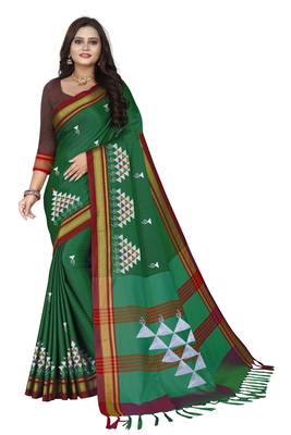 Green embroidered silk saree with blouse 1