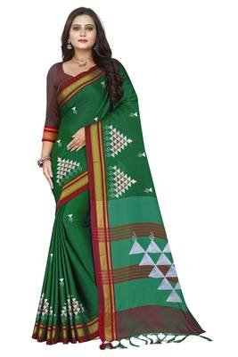 Green embroidered silk saree with blouse 2