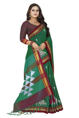 Green embroidered silk saree with blouse 3