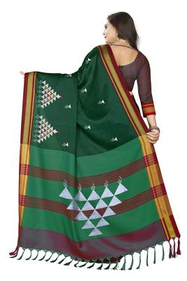 Green embroidered silk saree with blouse 4
