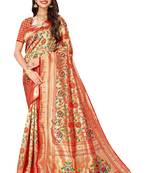 Red woven paithani silk saree with blouse