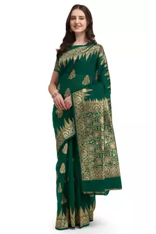 Green woven cotton silk saree with blouse