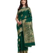 Green woven cotton silk saree with blouse