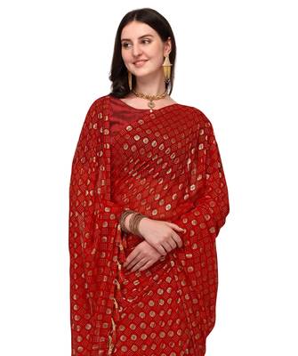 Red printed georgette saree with blouse 2
