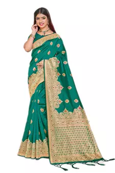 Light green woven banarasi saree with blouse