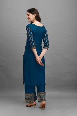 Teal-blue printed rayon ethnic-kurtis 2