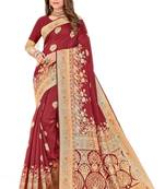 Maroon woven banarasi saree with blouse