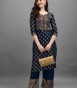 Dark-blue printed rayon ethnic-kurtis