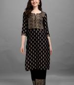 Black printed rayon ethnic-kurtis