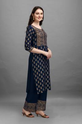 Dark-blue printed rayon ethnic-kurtis 3