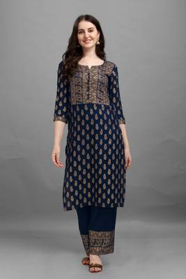 Dark-blue printed rayon ethnic-kurtis 5