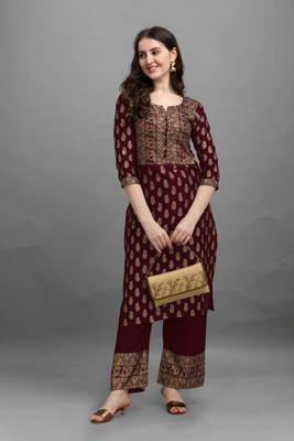 Wine printed rayon ethnic-kurtis 1