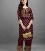 Wine printed rayon ethnic-kurtis