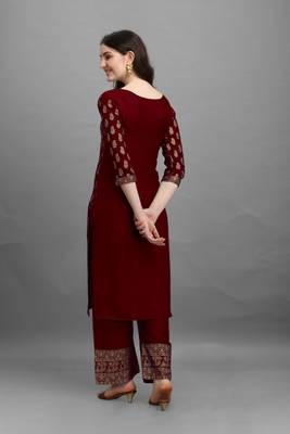 Dark-maroon printed rayon ethnic-kurtis 2
