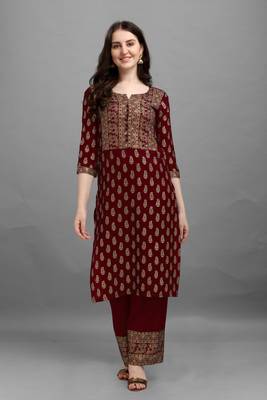 Dark-maroon printed rayon ethnic-kurtis 3