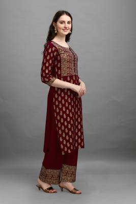 Dark-maroon printed rayon ethnic-kurtis 4