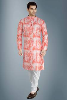 Red tie dye embroidered viscose kurta-pajama