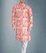 Red tie dye embroidered viscose kurta-pajama
