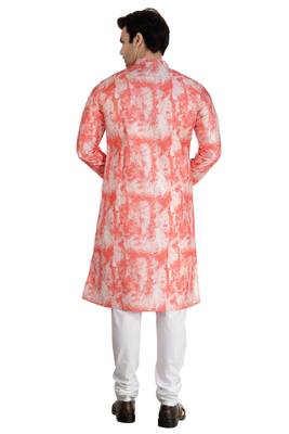 Red tie dye embroidered viscose kurta-pajama 2