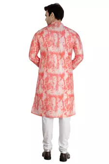 Red tie dye embroidered viscose kurta-pajama