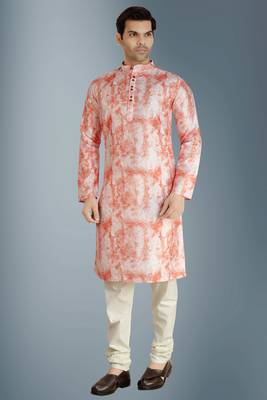 Orange tie dye embroidered viscose kurta-pajama 1