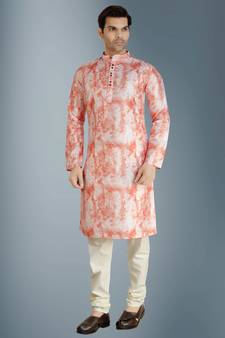 Orange tie dye embroidered viscose kurta-pajama