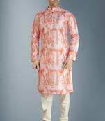 Orange tie dye embroidered viscose kurta-pajama