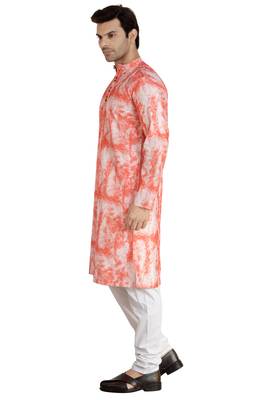 Red tie dye embroidered viscose kurta-pajama 3