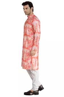 Red tie dye embroidered viscose kurta-pajama