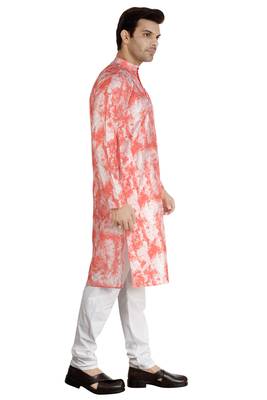 Red tie dye embroidered viscose kurta-pajama 4