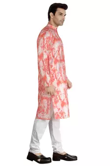 Red tie dye embroidered viscose kurta-pajama