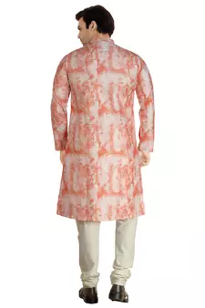 Orange tie dye embroidered viscose kurta-pajama