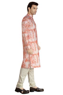 Orange tie dye embroidered viscose kurta-pajama 4