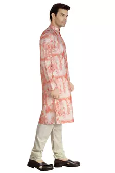 Orange tie dye embroidered viscose kurta-pajama