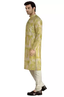 lime tie dye embroidered viscose kurta-pajama