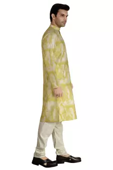 lime tie dye embroidered viscose kurta-pajama