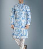 Blue tie dye embroidered viscose kurta-pajama