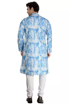 Blue tie dye embroidered viscose kurta-pajama