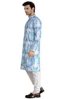 Blue tie dye embroidered viscose kurta-pajama 3
