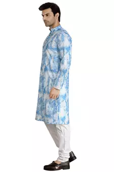 Blue tie dye embroidered viscose kurta-pajama
