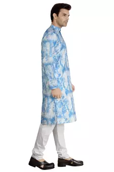 Blue tie dye embroidered viscose kurta-pajama